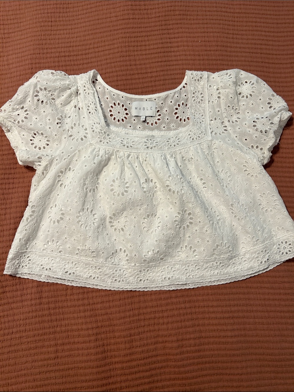 EUC- MABLE White Eyelet Short Sleeve Top & Shorts Set - medium - Picture 2 of 6